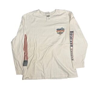 Harley Davidson Riverfront Long Sleeve T Shirt White Mens XL USA Flag Motorcycle